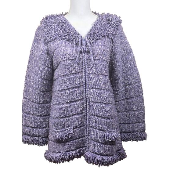 Ecuador purple zip front sweater, bohemian, artisan, folksy, cozy, chunky - Picture 1 of 6